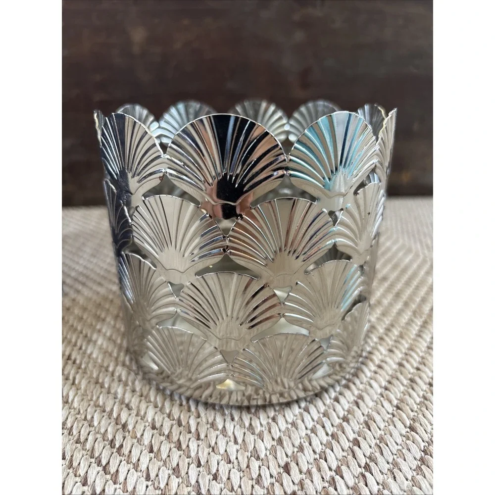 PARTYLITE SEASHELLS METAL JAR CANDLE HOLDER  HOME DECOR